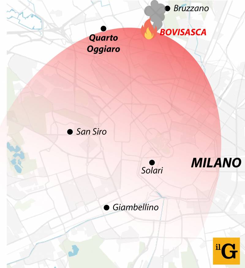 Mappa fumo incendio Milano