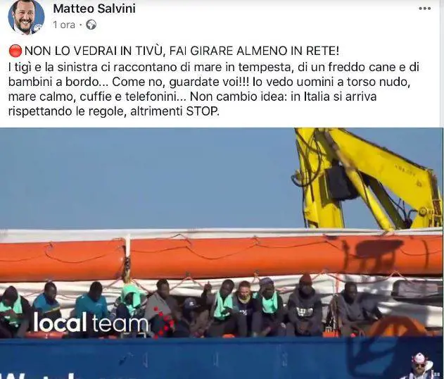 "Torso nudo e cellulare" Salvini ora "smaschera" la propaganda della Sea Watch