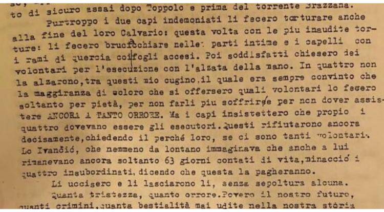 Uno stralcio della lettera martirio Gianolla 