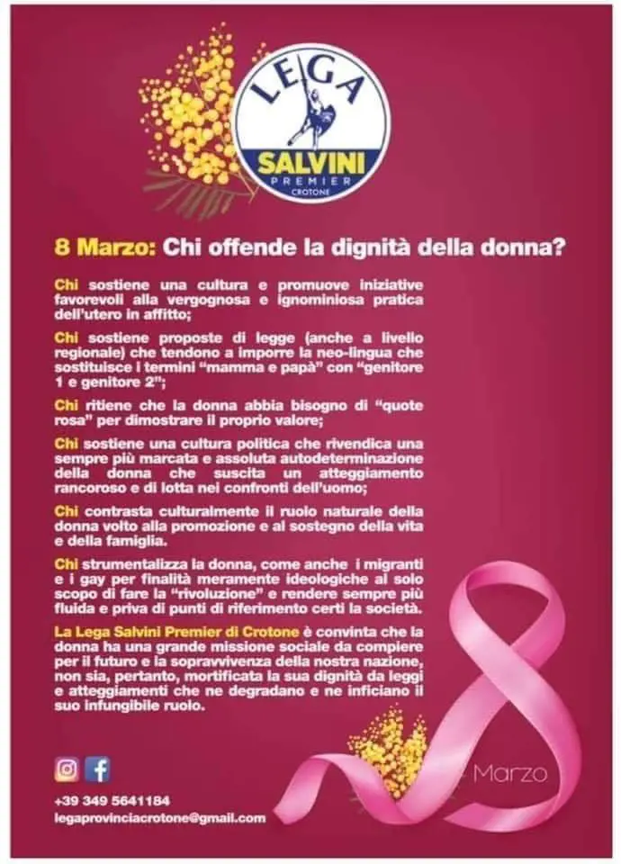 "La donna sostiene la vita e la famiglia" Matteo si dissocia dal volantino leghista