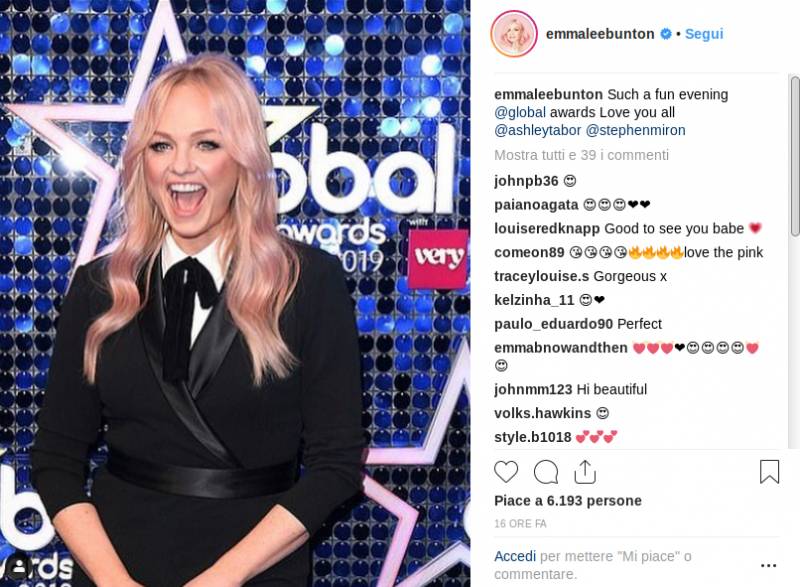 Emma Bunton mostra su Instagram il suo look ai Globe Awards 2019