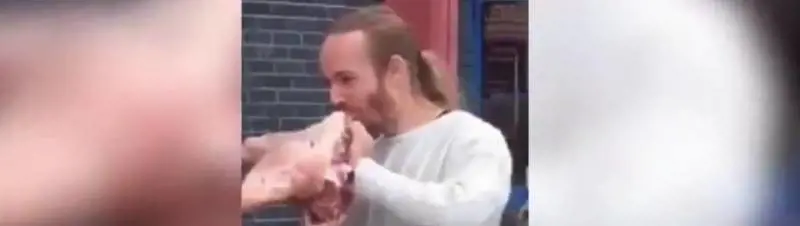 Mangiano testa di maiale (cruda) contro il corteo di vegani