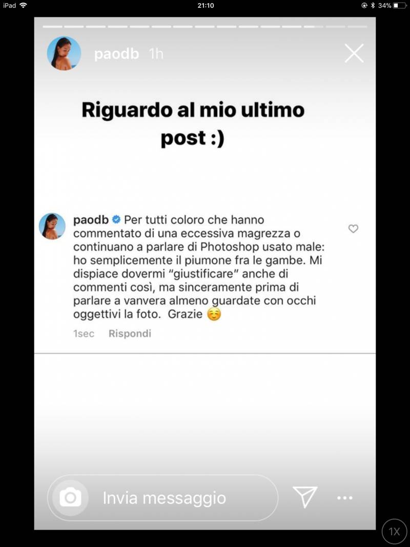 Paola Di Benedetto risponde alle accuse di anoressia
