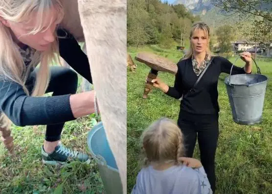 Michelle Hunziker a lezione di mungitura: "Povera svizzera, mi devo allenare"