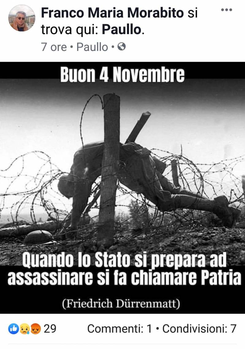 Post Fb sul 4 Novembre