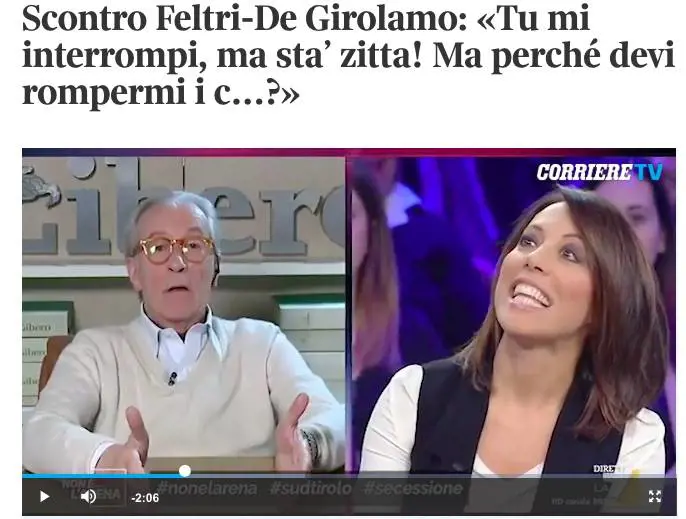 Feltri a De Girolamo: "Tu mi interrompi, ma sta’ zitta!"