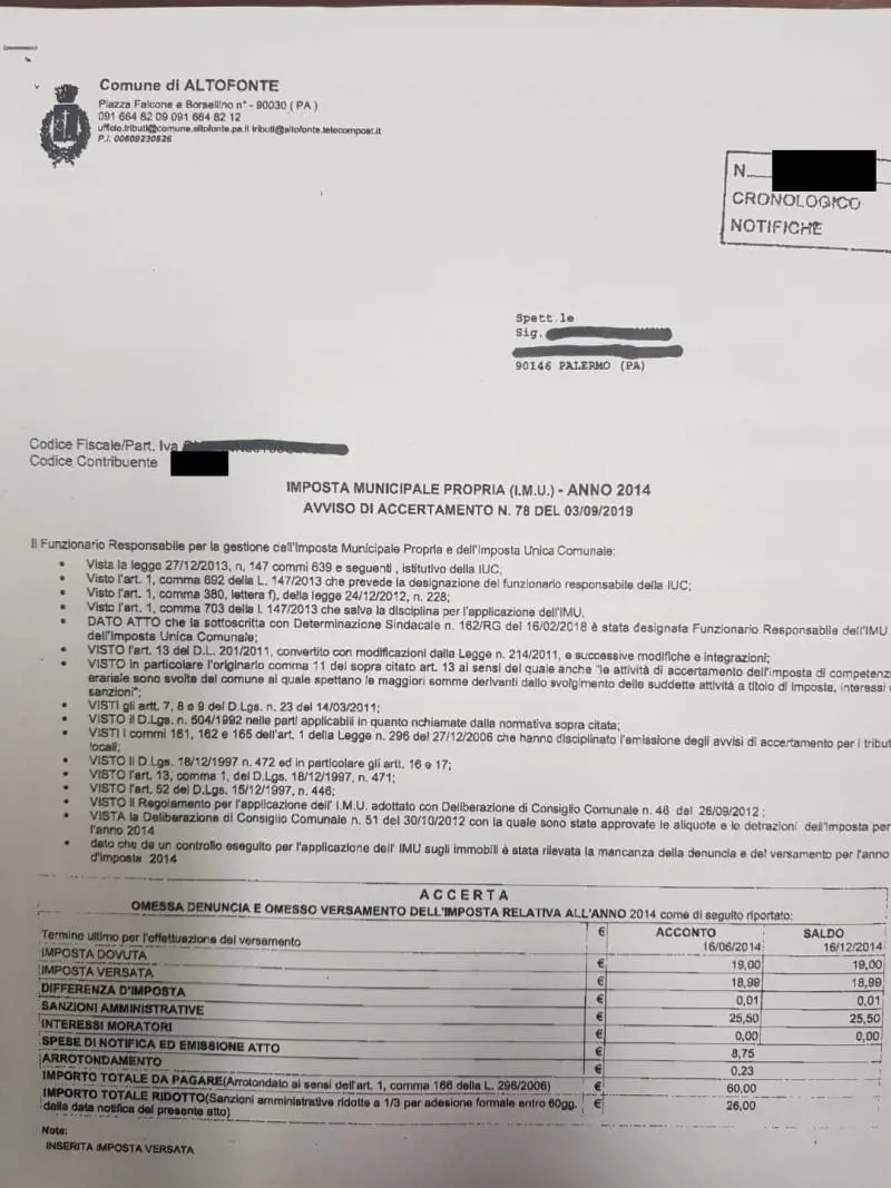 Versa due centesimi in meno di Imu e il comune lo multa di 60 euro
