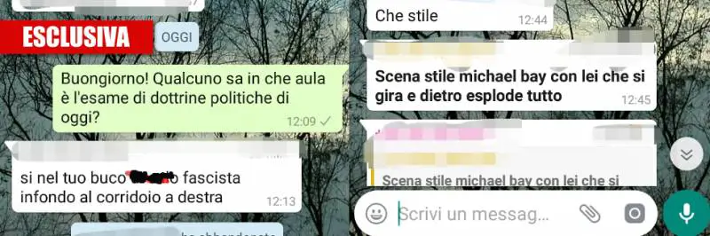 "Dov'è l'aula?", "Nel tuo buco di..., fascista". Sms choc a studente di destra