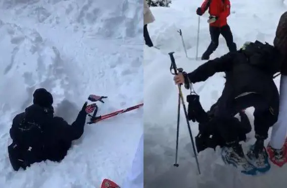 Fedez cade e finisce fuori pista sulla ​neve, tutti lo filmano ma nessuno lo aiuta 