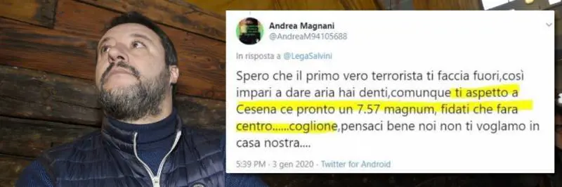 Minacce di morte choc a Salvini: "Pronta per te una pistola, cog..."