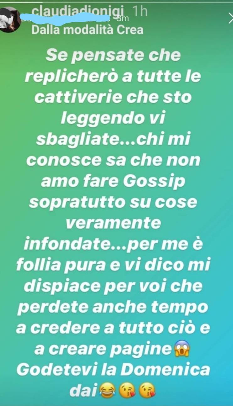 Claudia Dionigi, post su Instagram