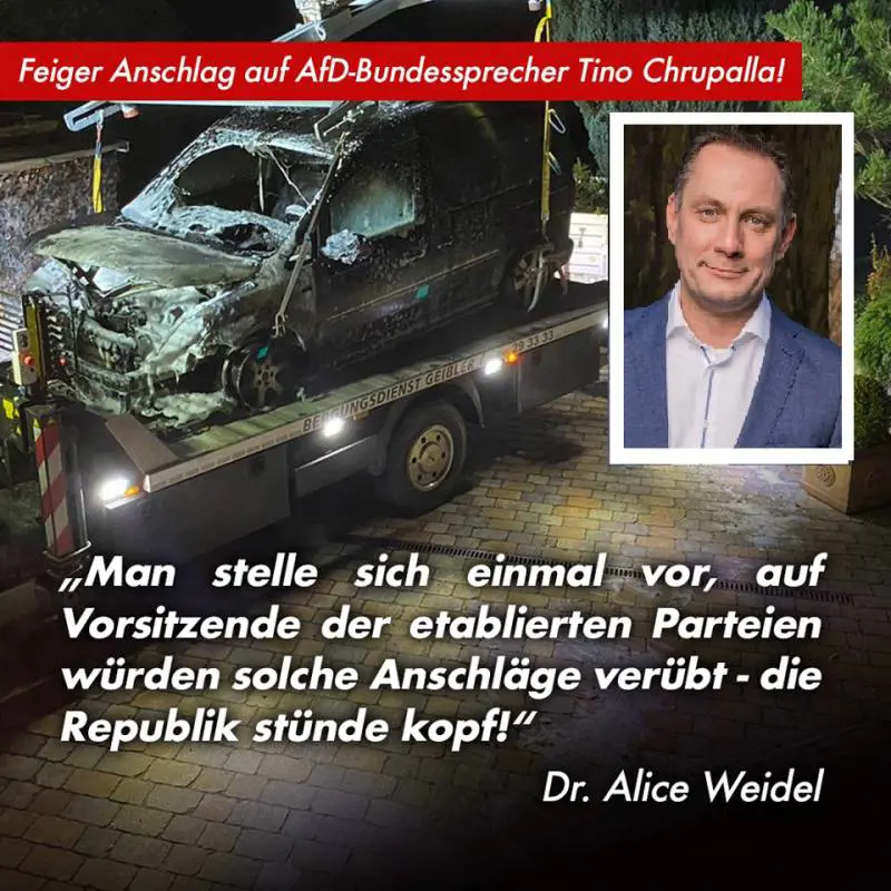 Germania, attacco al leader dell'Afd: la sua auto data alle fiamme