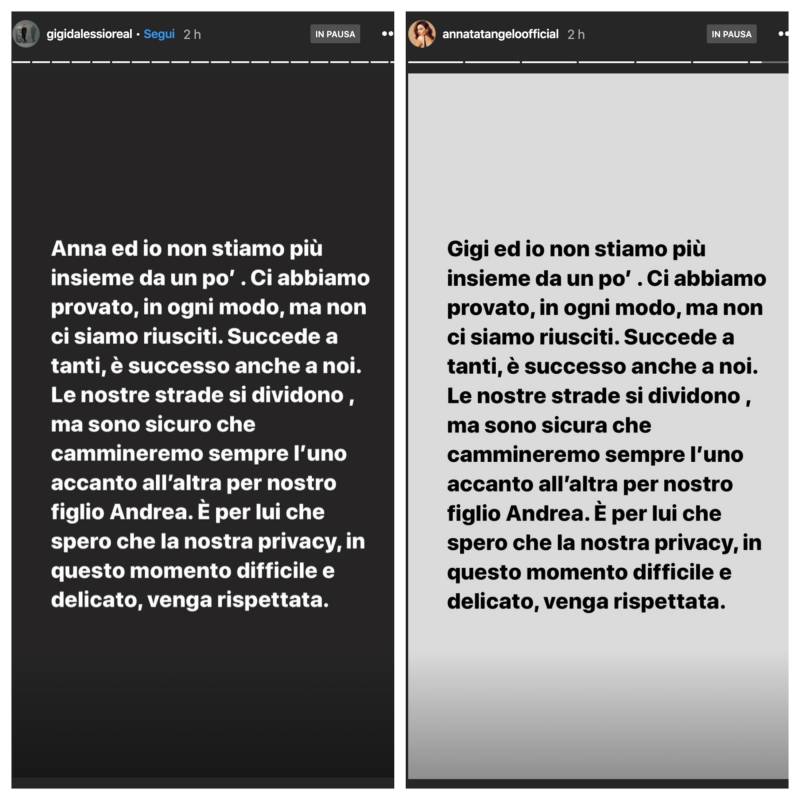 Gigi D'Alessio e Anna Tatangelo, messaggio separazione