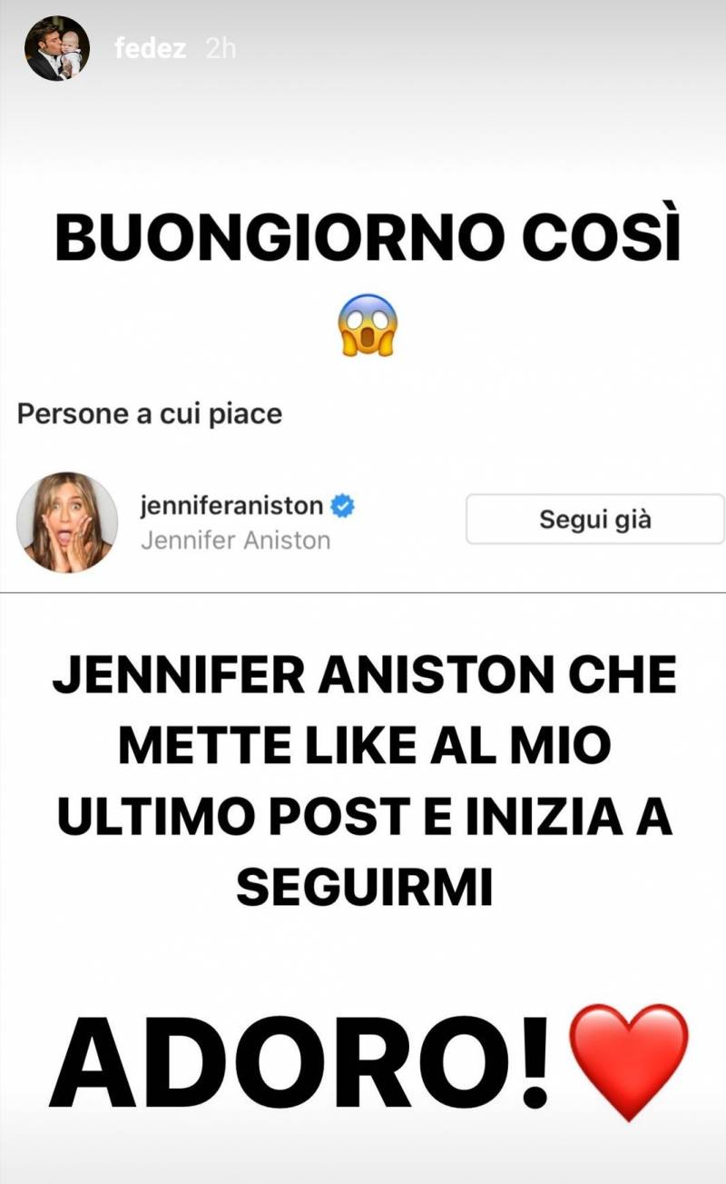 Fedez, post Jennifer Aniston