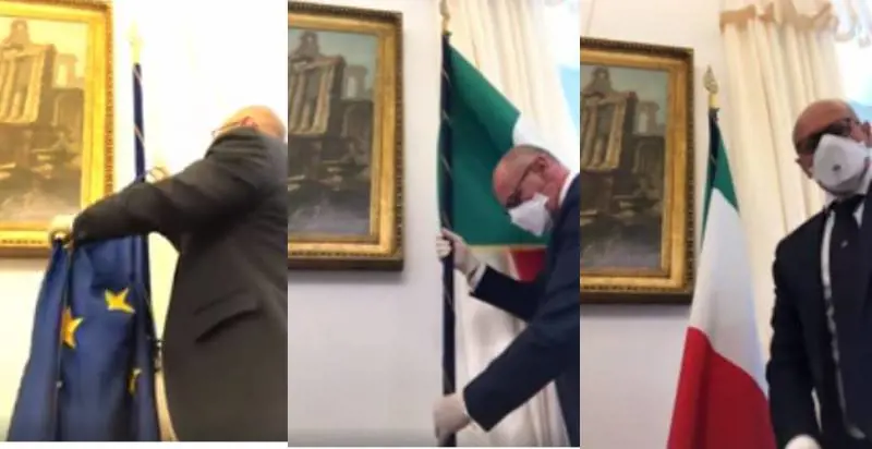 Coronavirus, Rampelli si ribella alla Ue: via bandiera da ufficio della Camera