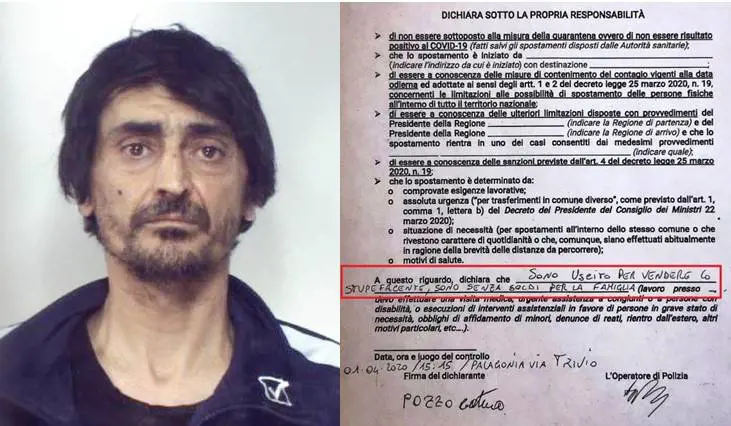 "Non ho soldi, spaccio": l'assurda dichiarazione per poter uscire di casa