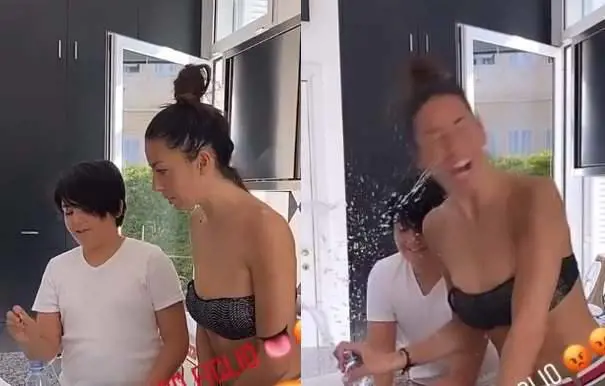 Elisabetta Gregoraci vittima del figlio, lo scherzo della bottiglia è virale
