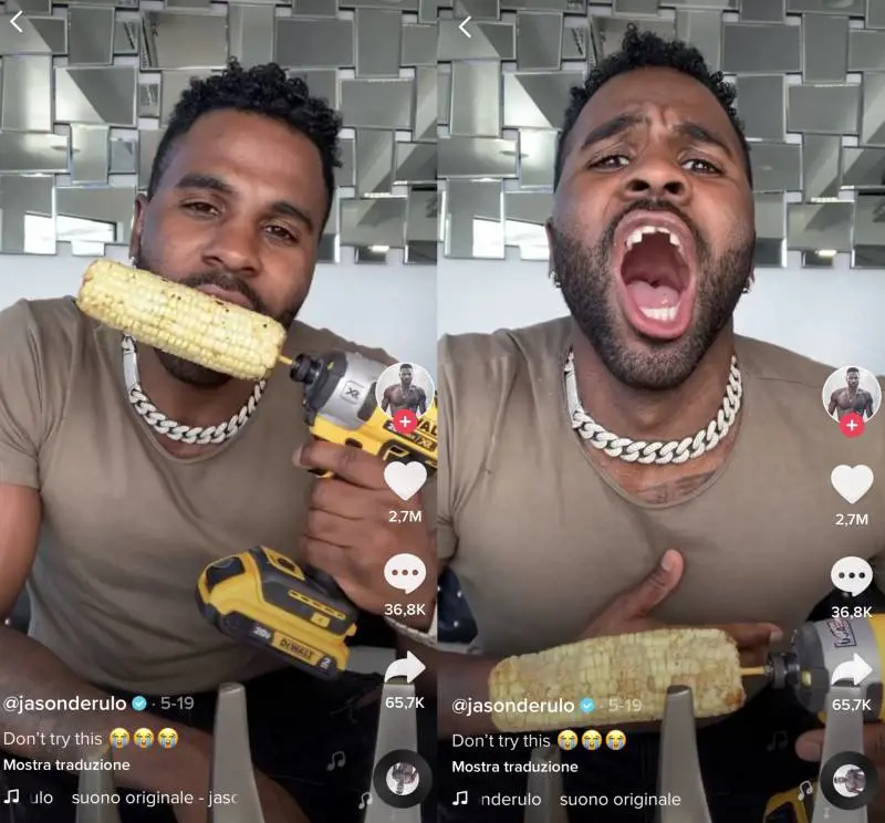 Mangia la pannocchia sul trapano: Jason Derulo si spezza i denti 