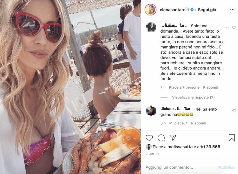 Elena Santarelli pranzo al mare