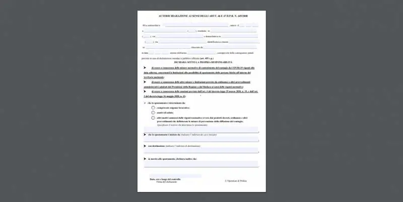 Ora torna l'autocertificazione: clicca qui per scaricare il modulo