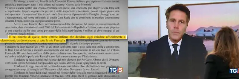 Emanuele Filiberto scrive alla comunità ebraica: "Chiedo scusa per le leggi razziali"