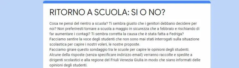 "Vuoi rientrare a scuola?": il questionario che fa discutere