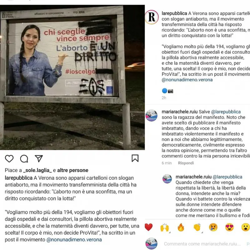"Ecco la libertà delle donne" I manifesti anti aborto imbrattati dalle femministe