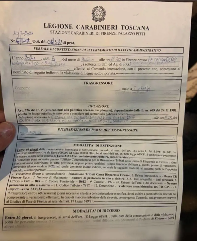Sorpreso a fare pipì in strada: maxi multa di 3mila euro