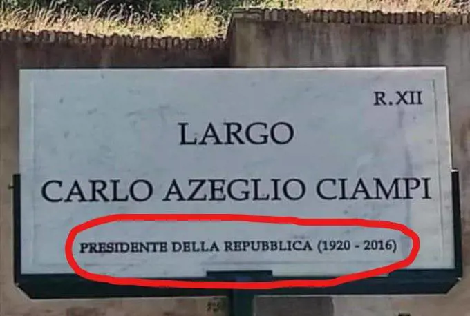 Spunta un altro errore sulla targa per Ciampi
