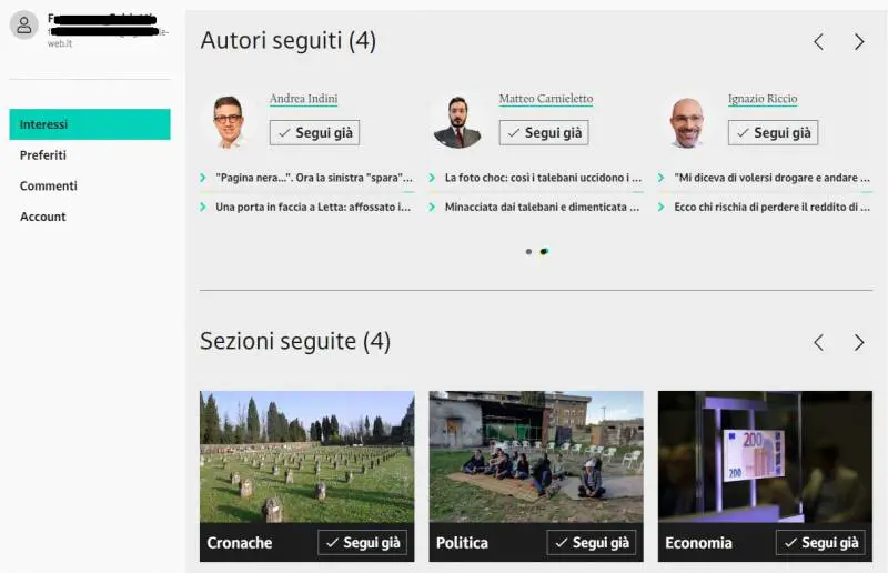 L'hp dell'area personale de ilGiornale.it