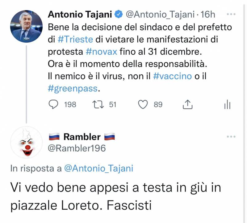 Minacce a Tajani