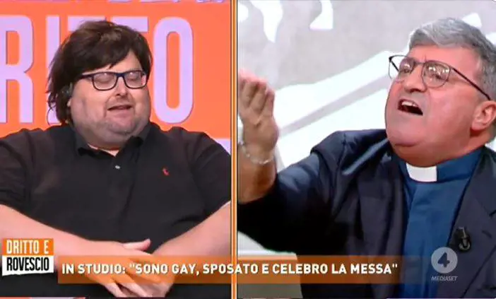 "Pupazzo", "Dici stro...". Scontro in tv tra Adinolfi e don Patrizio