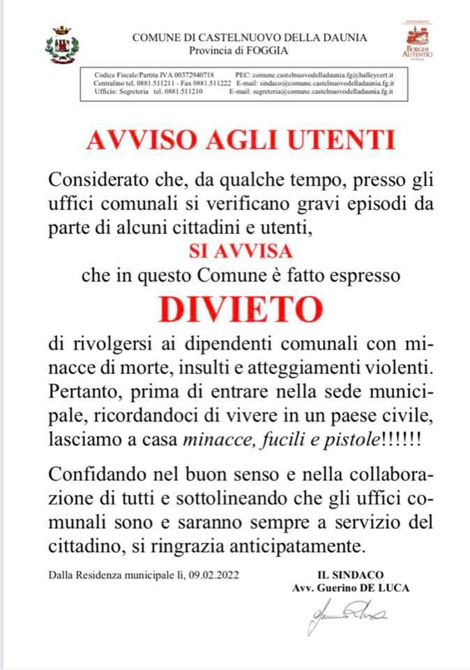 avviso sindaco De Luca