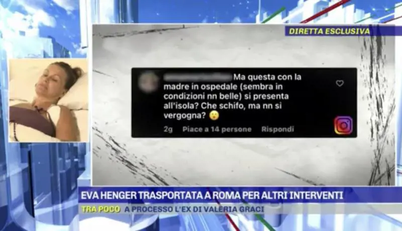Mercedes Henger all'Isola e la madre in ospedale. Piovono critiche