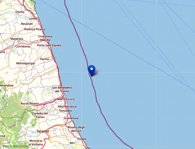 L'epicentro della scossa di terremoto in mare tra le Marche e l'Abruzzo
