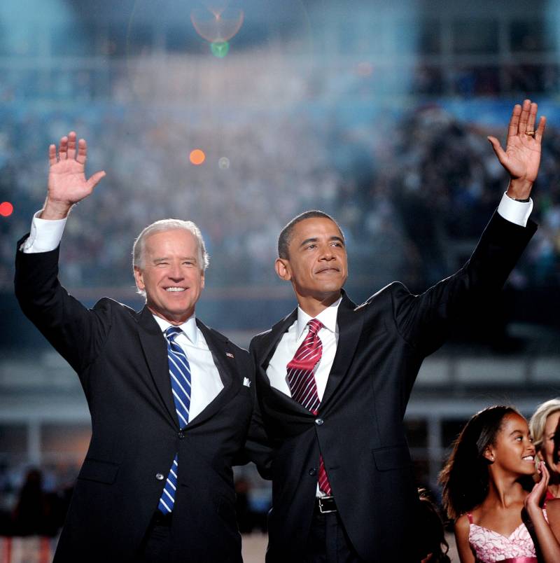 Biden e Obama durante la convention dem del 2008