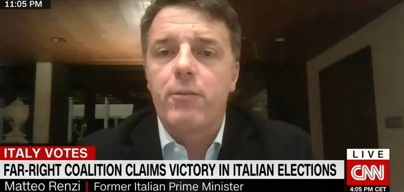 Renzi alla Cnn: "Meloni premier? Sono triste, ma non è un pericolo per la democrazia"