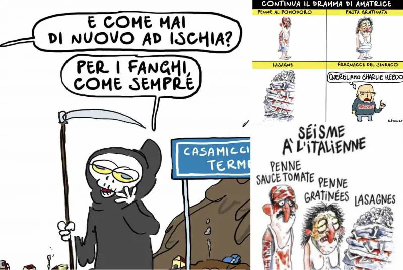 Da Amatrice a Ischia, passando per Lollobrigida: tutte le vignette choc di Natangelo 
