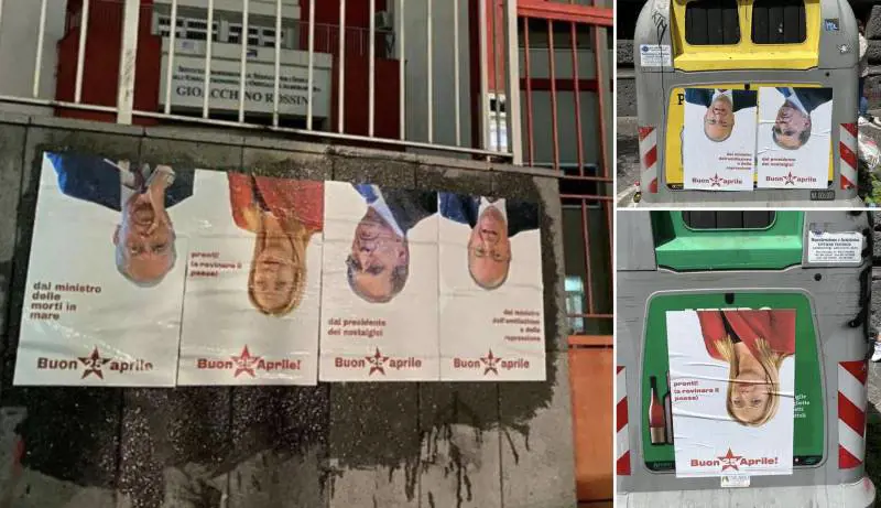 Meloni e i ministri "a testa in giù": l'ennesima vergogna dei centri sociali per il 25 aprile