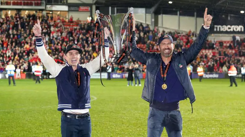 Rob McElhenney e Ryan Reynolds, i proprietari del Wrexham Afc. Foto: Agenzia Fotogramma.