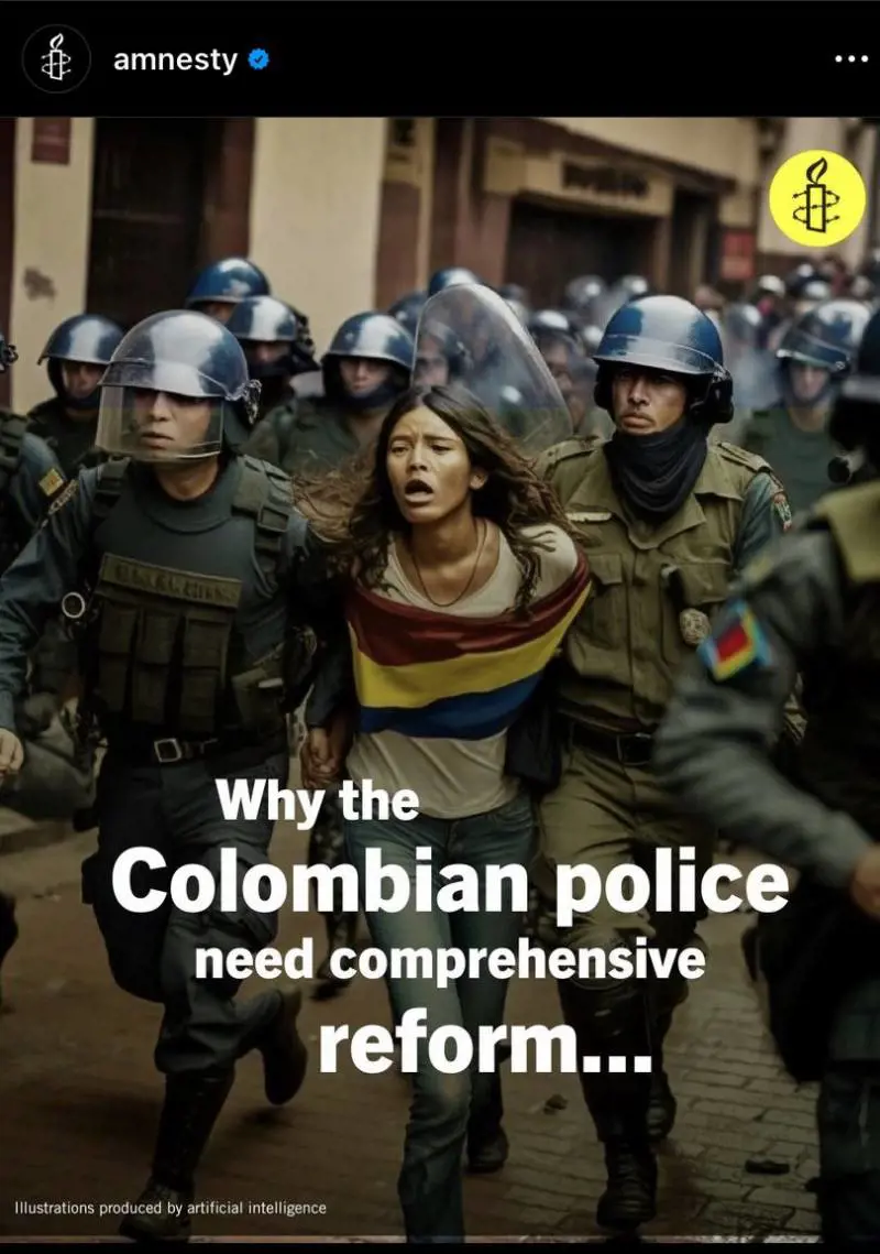 La foto generata dall'intelligenza artificiale pubblicata da Amnesty su Instagram.