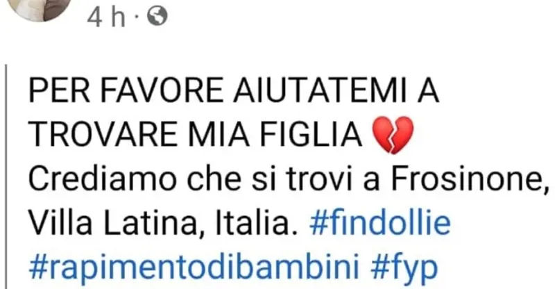 Il post su Facebook del padre della bambina