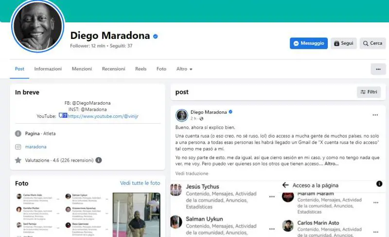 Maradona diventa Pelè, hackerata la pagina Facebook
