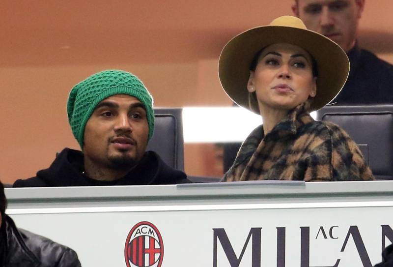Kevin Prince Boateng e Melissa Satta allo stadio durante Milan - Sampdoria, novembre 2015
