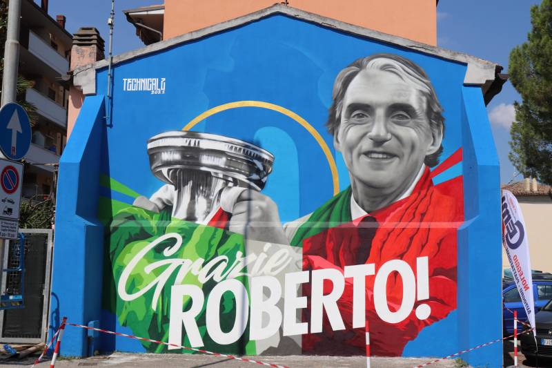 Il murale dedicato a Mancini dopo il trionfo agli Europei