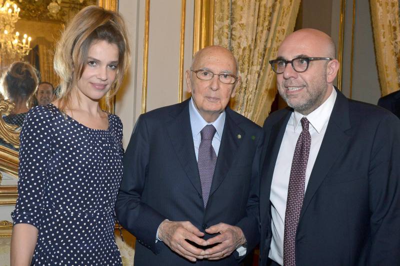 Giorgio Napolitano, Paolo Virzì e Micaela Ramazzotti alla presentazione dei candidati ai Premi "David di Donatello" (2014)