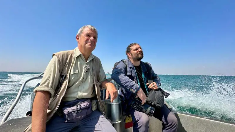 Fausto Biloslavo e Gabriele Micalizzi durante il reportage con la guardia costiera tunisina.
