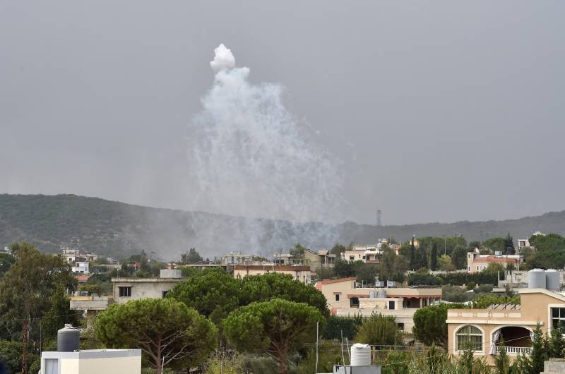 Smoke after an Israeli army bombardment on the village of Aita al-Shaab, near the Lebanese-Israeli border.