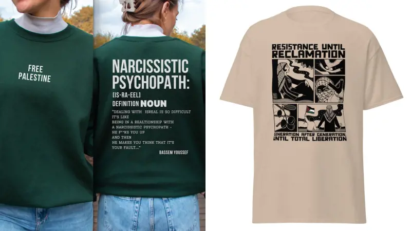 "Narcisista psicopatico". "Resistenza fino alla reclamazione". La propaganda anti-Israele nei negozi online