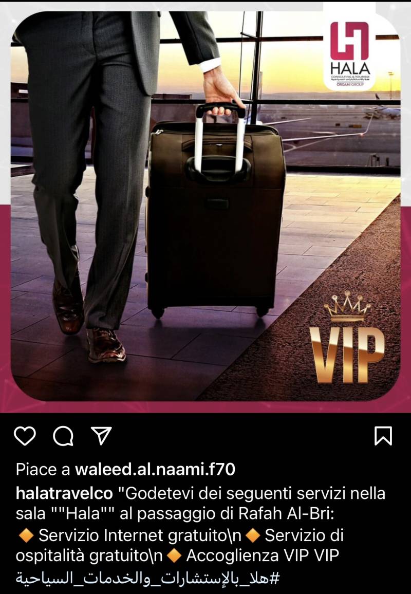 Post Instagram sui servizi VIP offerti dall'agenzia Hala